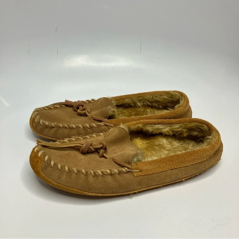 L.L. Bean‎ fur lined leather slippers size 4 youth